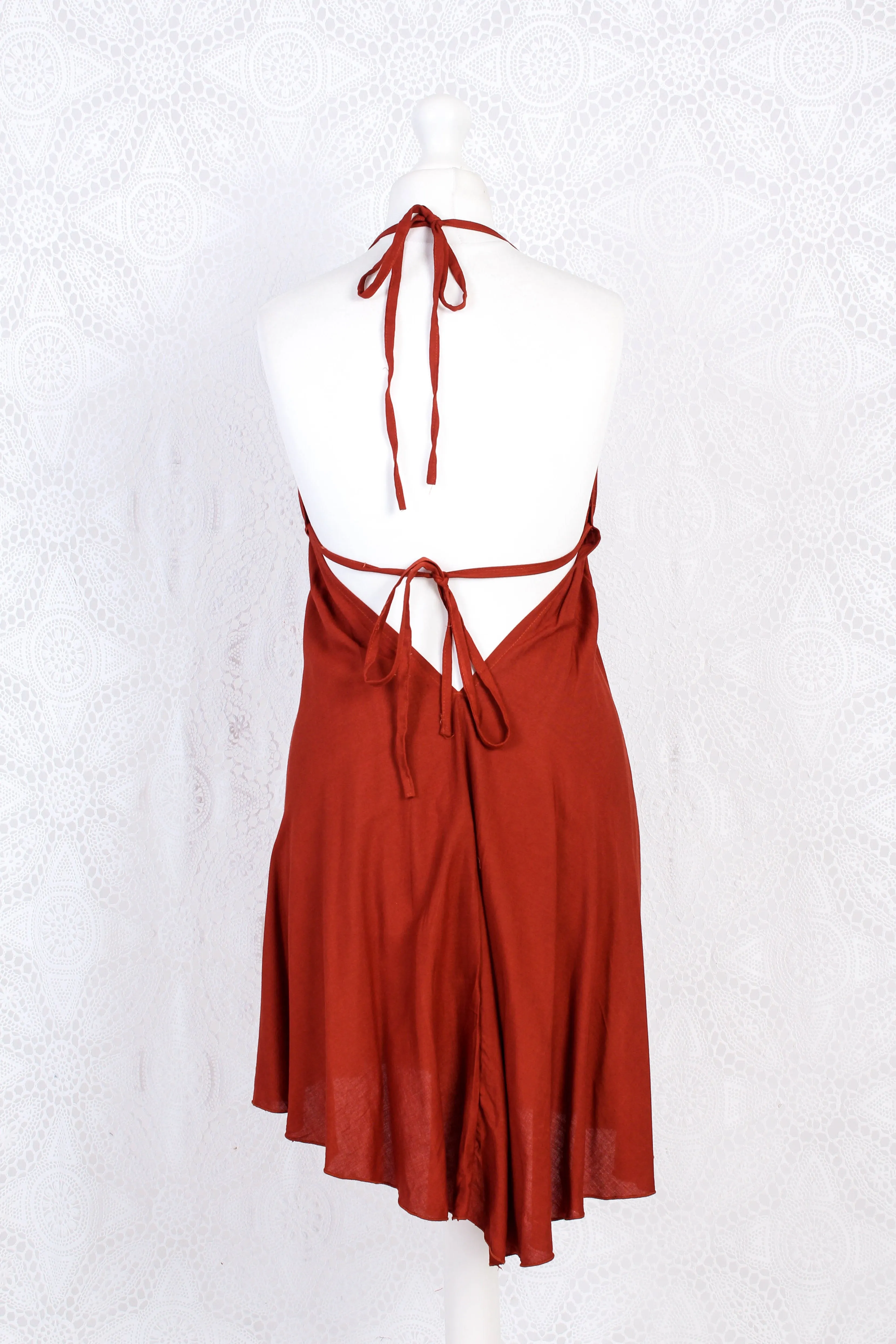 Khroma Medusa Mini Halter Dress in Rust Red - Free Size