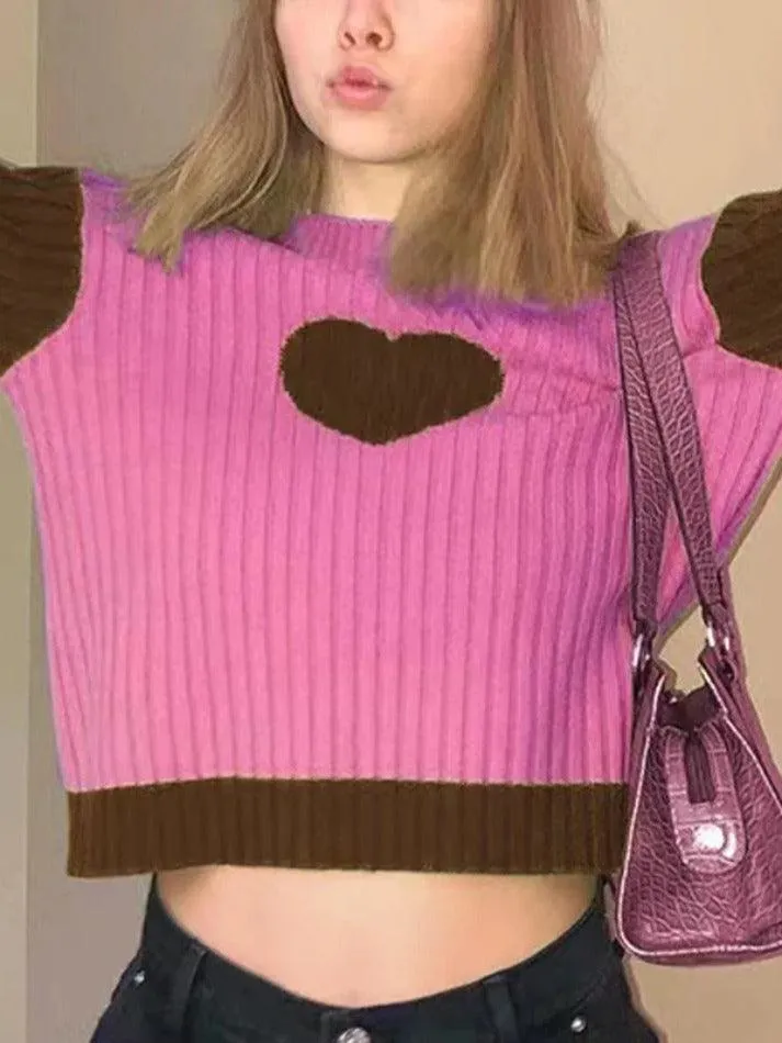 Knit Heart Print Slim Sweater