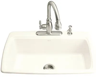 Kohler Cape Dory Top Mount Single Bowl Kitchen Sink With Four-Hole Faucet Drilling' 33 In. X 22 In. X 9-5/8 In.' White