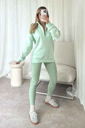 Kylie mint green 3/4 zip sweater and leggings