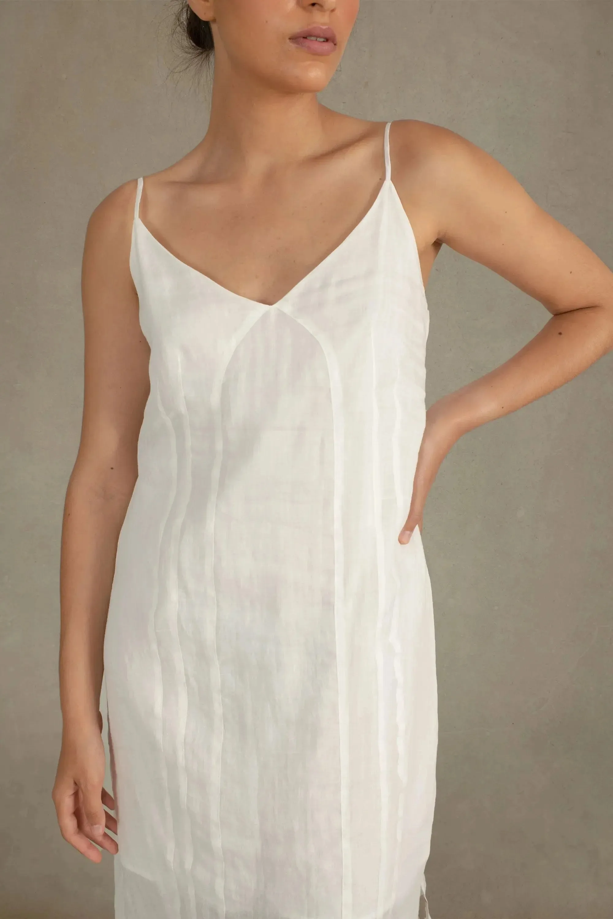 Léa Ramie Linen Slip Dress White & Black