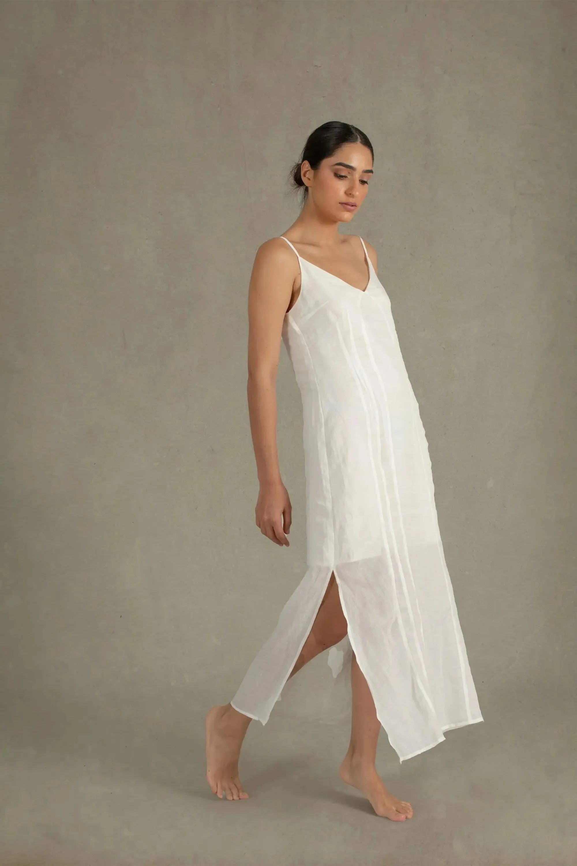 Léa Ramie Linen Slip Dress White & Black