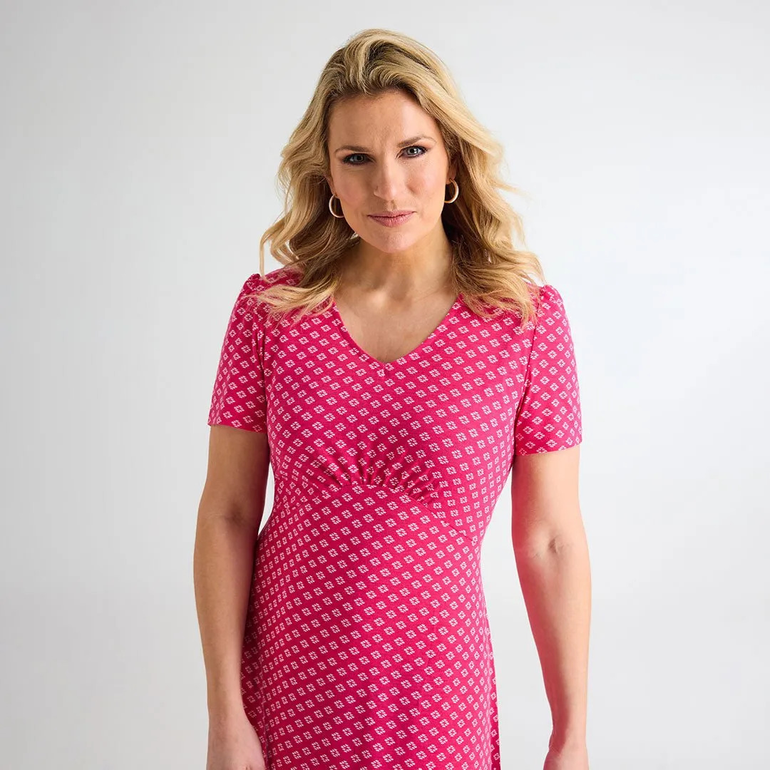 Ladies Raspberry Diamond Print Dress