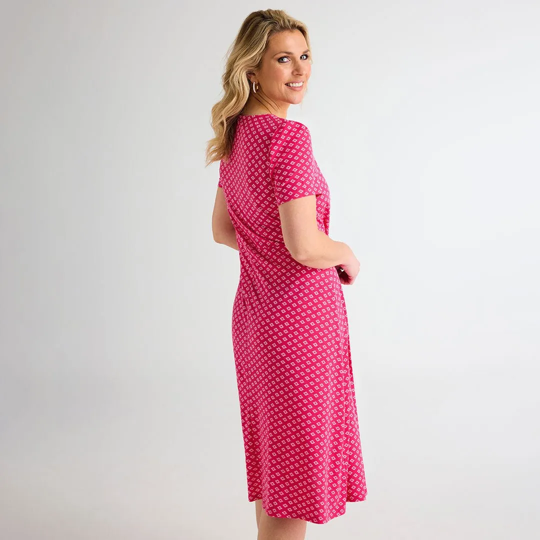 Ladies Raspberry Diamond Print Dress