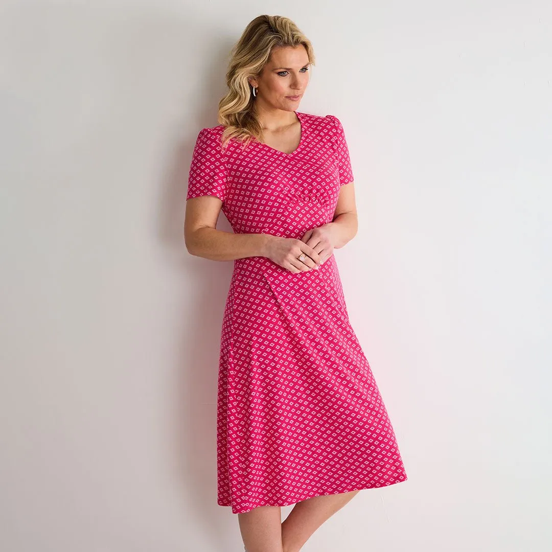 Ladies Raspberry Diamond Print Dress