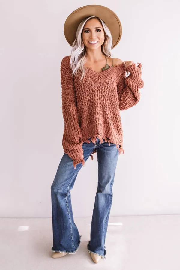 Latte Meet Up Distressed Sweater In Rustic Rose