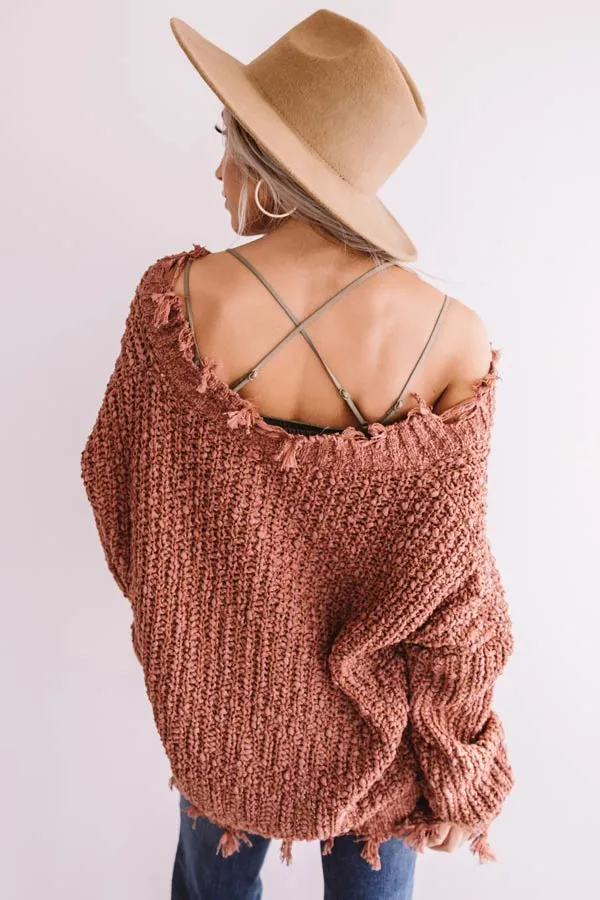 Latte Meet Up Distressed Sweater In Rustic Rose