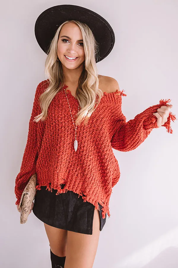 Latte Meet Up Distressed Sweater In Scarlet