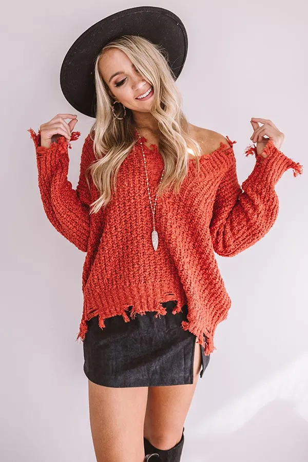 Latte Meet Up Distressed Sweater In Scarlet