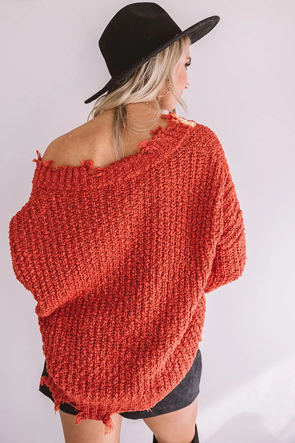 Latte Meet Up Distressed Sweater In Scarlet