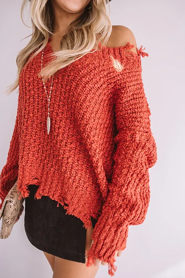 Latte Meet Up Distressed Sweater In Scarlet