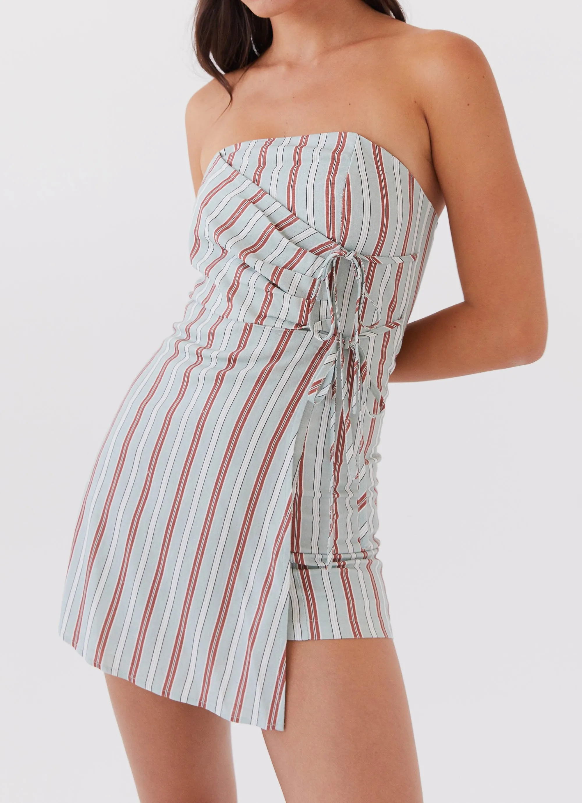 Lavinia Linen Tube Mini Dress - Coastal Stripe