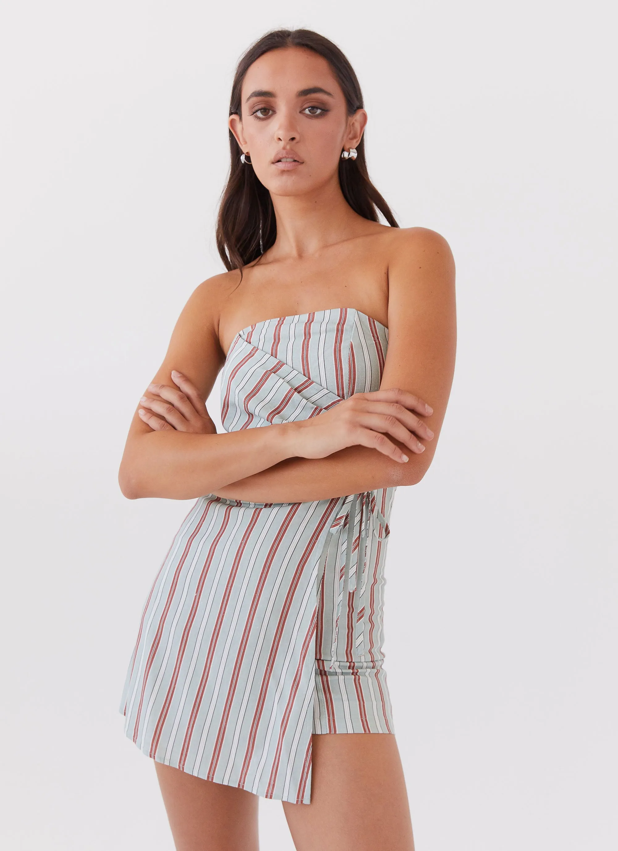 Lavinia Linen Tube Mini Dress - Coastal Stripe