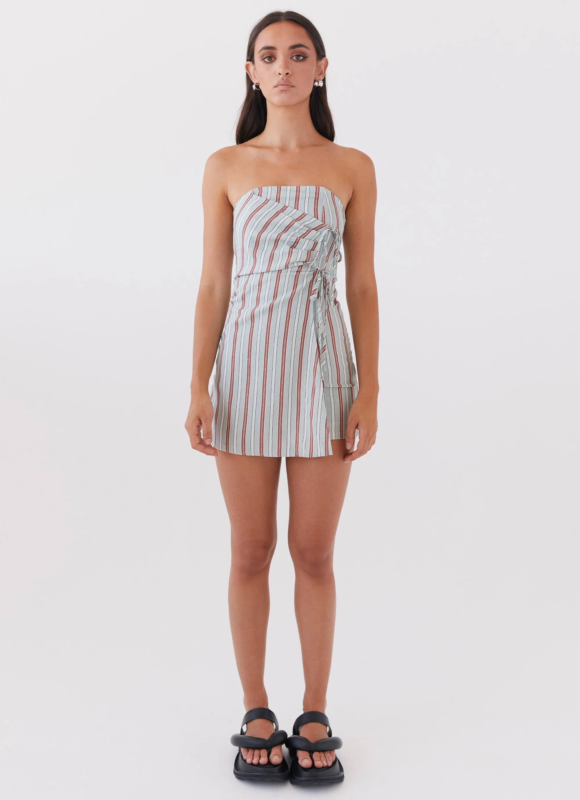 Lavinia Linen Tube Mini Dress - Coastal Stripe