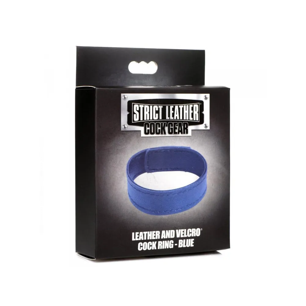 Leather and Velcro Cock Ring - Blue