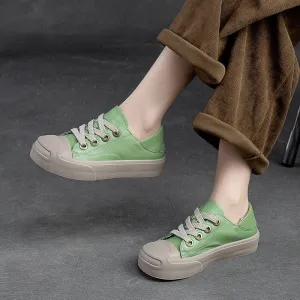 Leather Low-top Sneakers for Women Lace up in White/Green