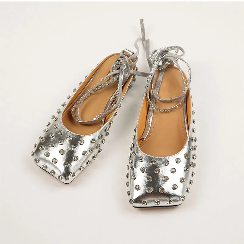 Leather Mules with Rivets Summer Slippers Handmade in Blue/Black/Silver