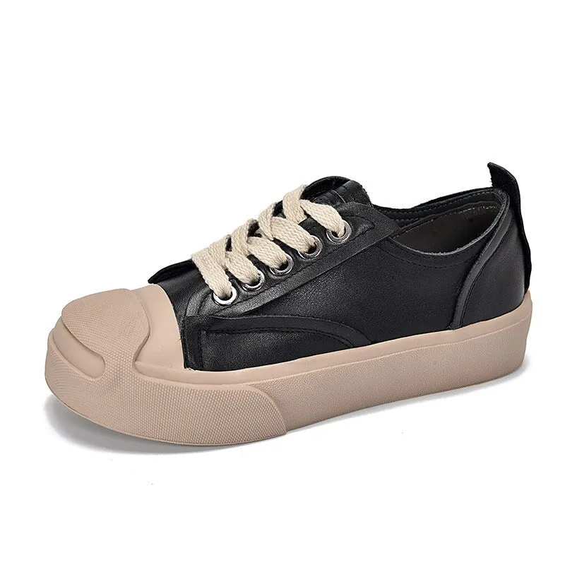 Leather Rubber Toecap Sneakers for Women Low-top Lace Up in White/Purple/Black