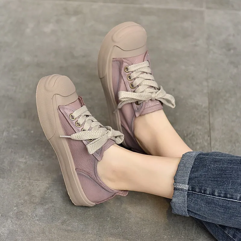 Leather Rubber Toecap Sneakers for Women Low-top Lace Up in White/Purple/Black