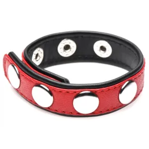 Leather Speed Snap Adjustable Cock Ring Cockring - Red