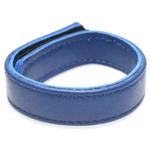 Leather Velcro Style Cockring Cock Strap - Blue