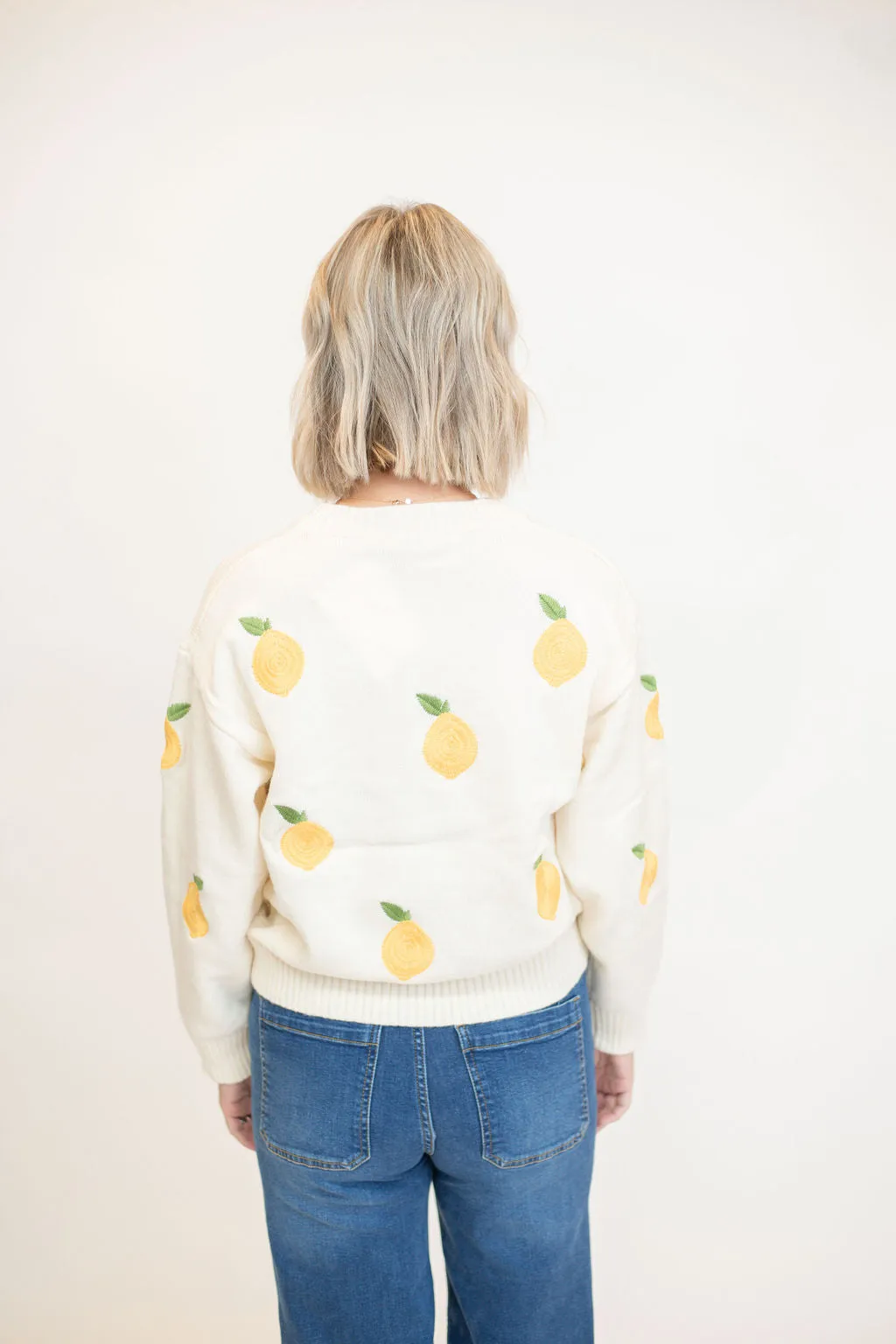 Lemon Embroidered Sweater - Cream