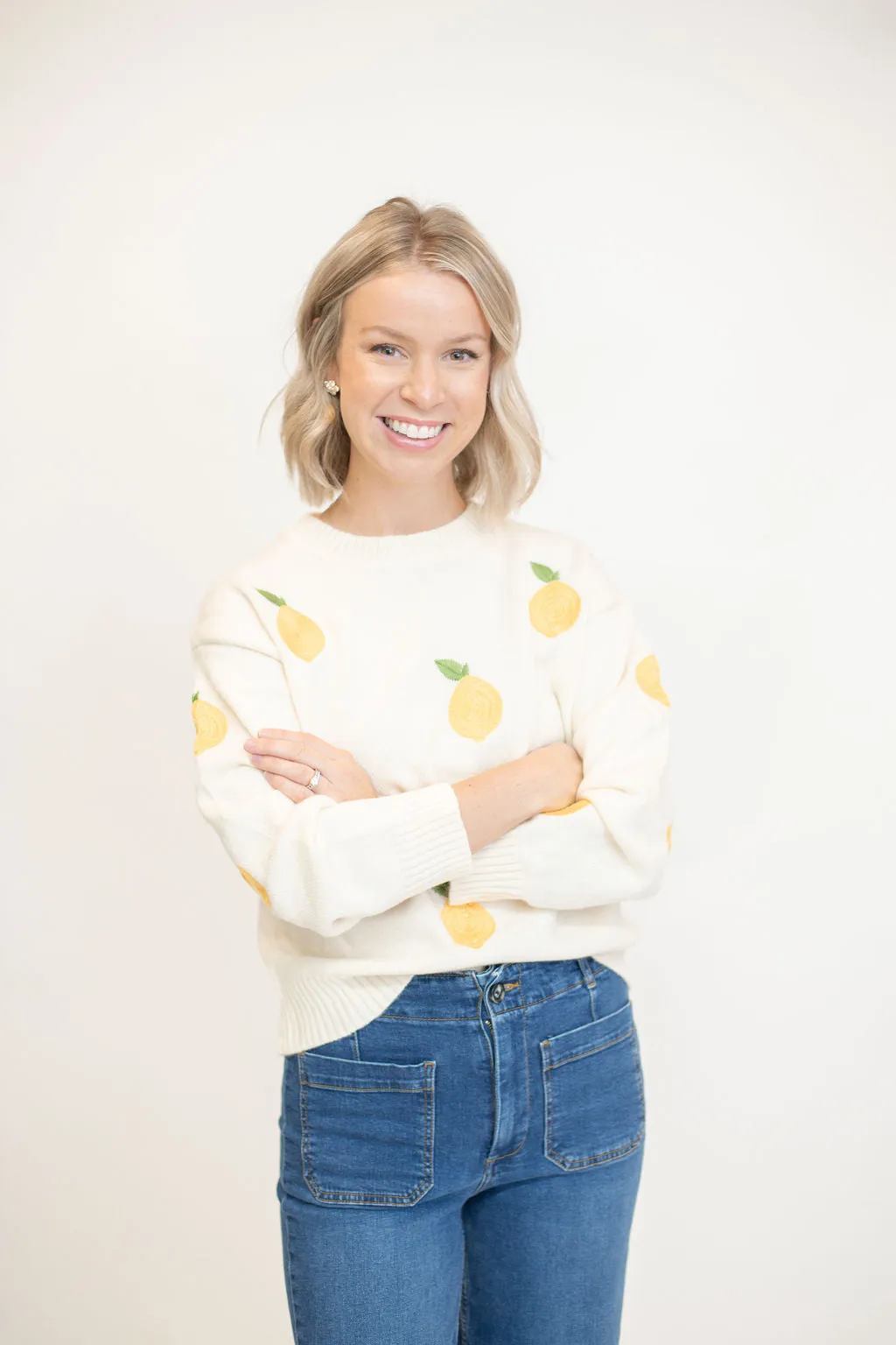 Lemon Embroidered Sweater - Cream