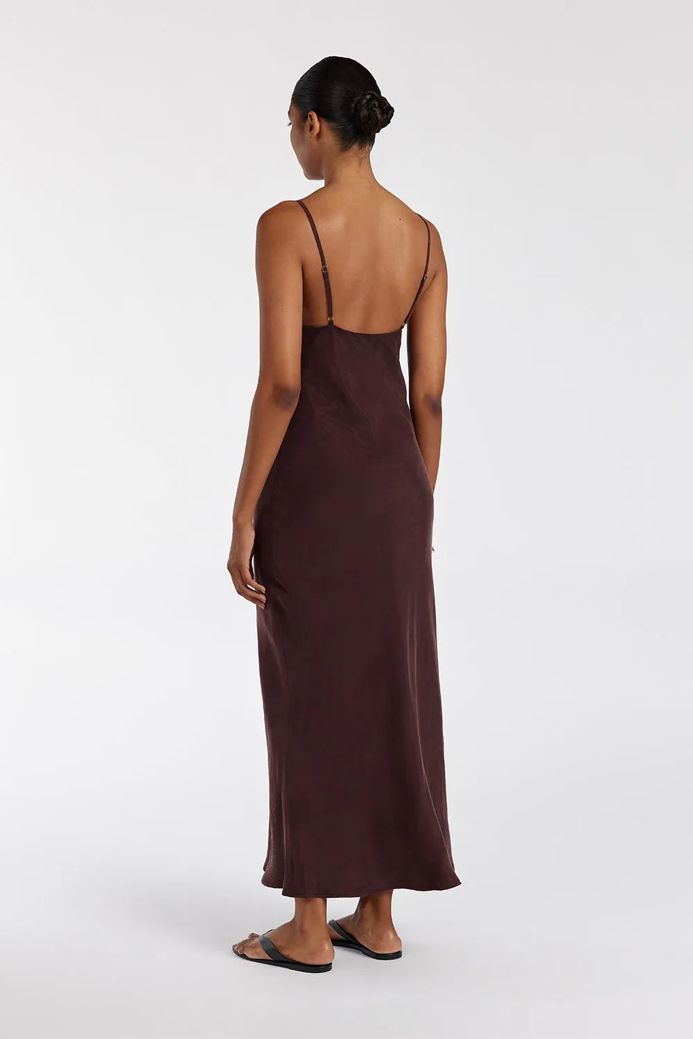 LIAM CURRANT CUPRO SLIP MIDI DRESS