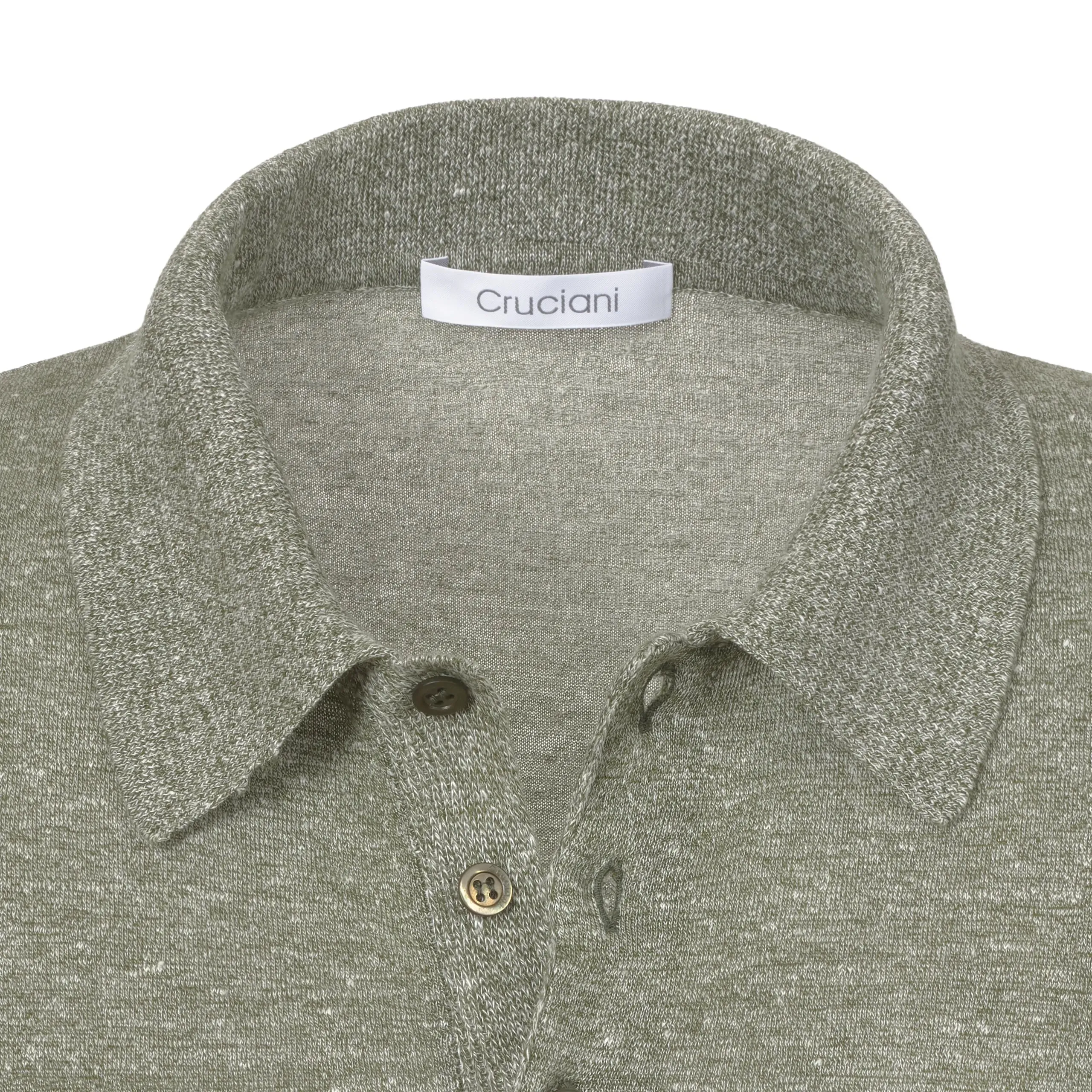 Linen-Blend Sweater Polo in Green Melange