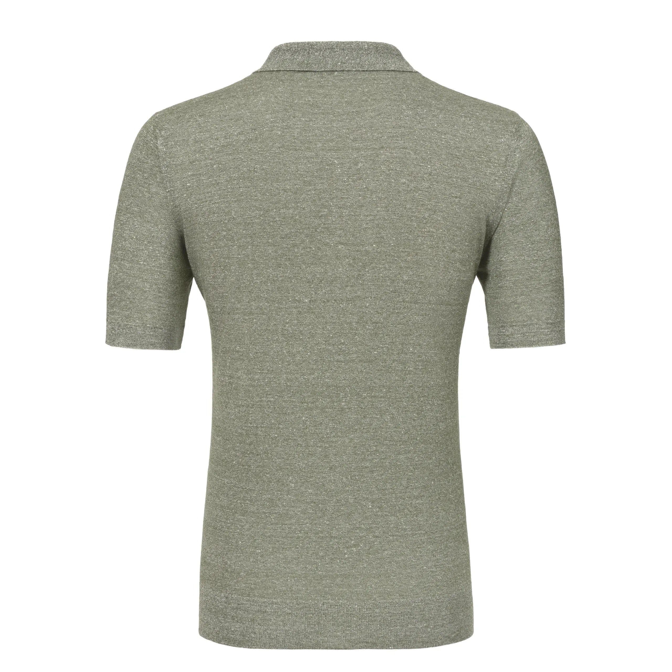 Linen-Blend Sweater Polo in Green Melange