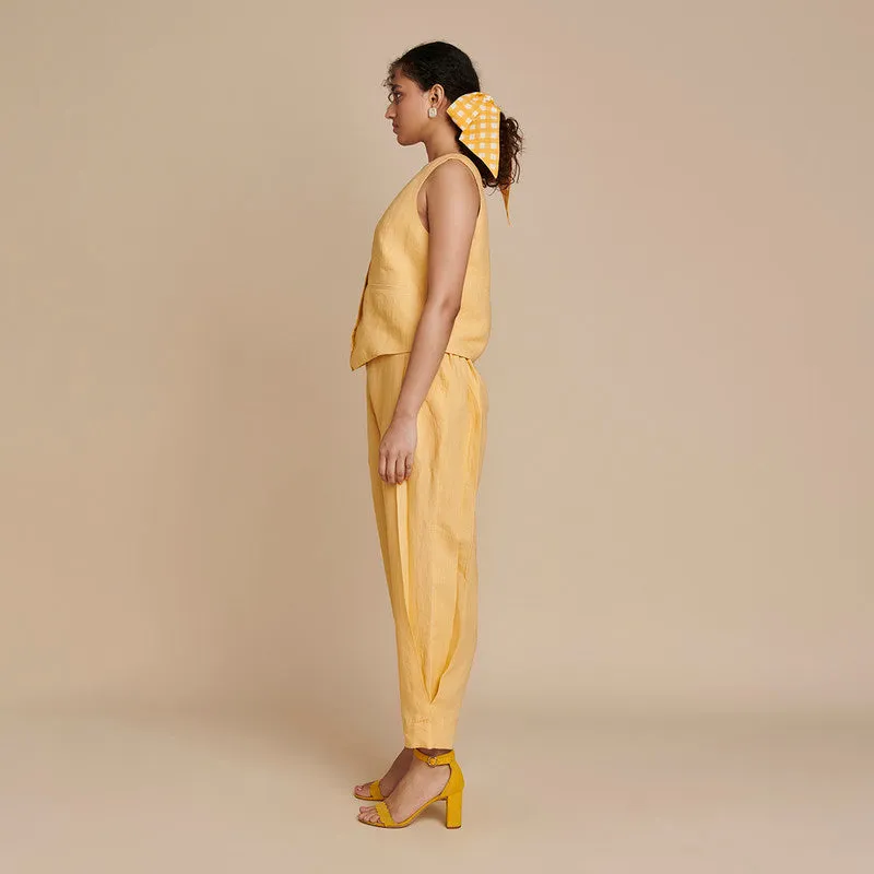 Linen Co Ord Set | Waist Coat & Pants | Yellow