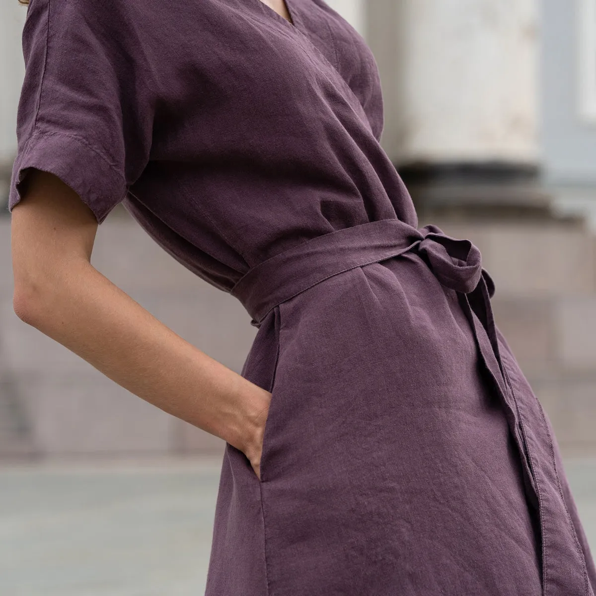 Linen Wrap Dress Eliana Shadow Purple