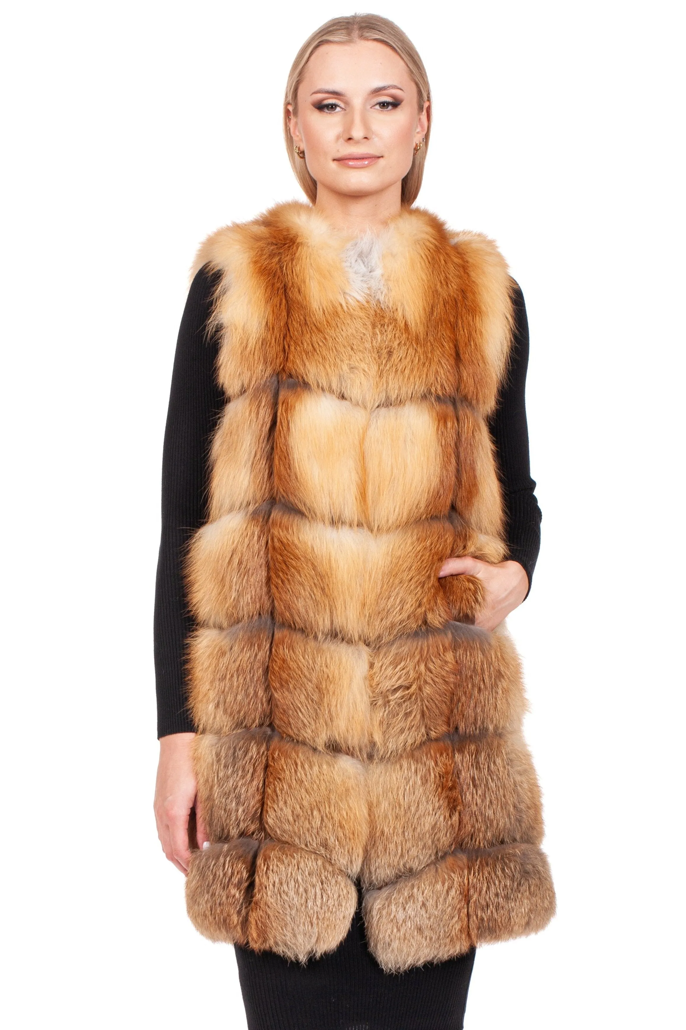 Long Red Fox Fur Vest