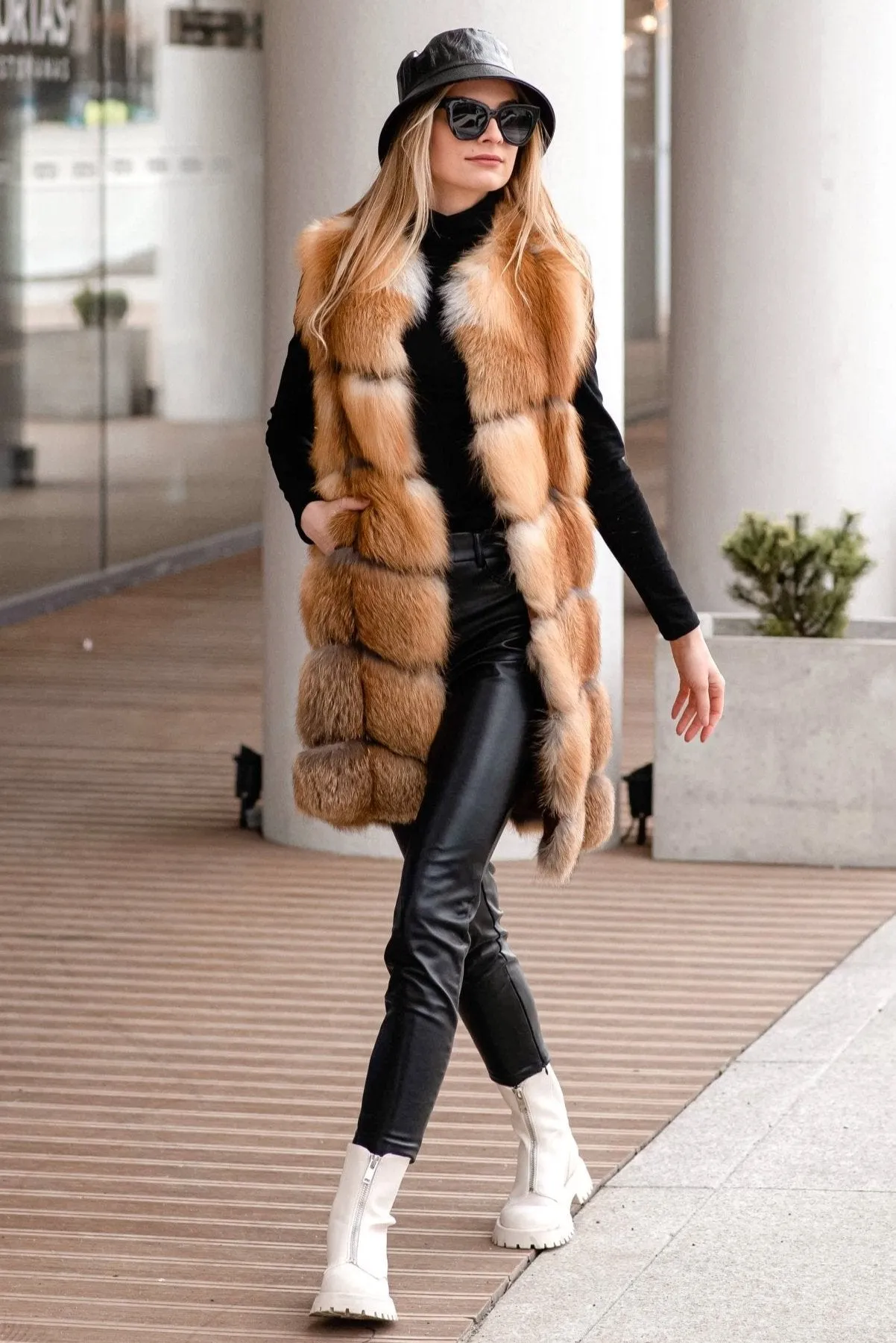 Long Red Fox Fur Vest