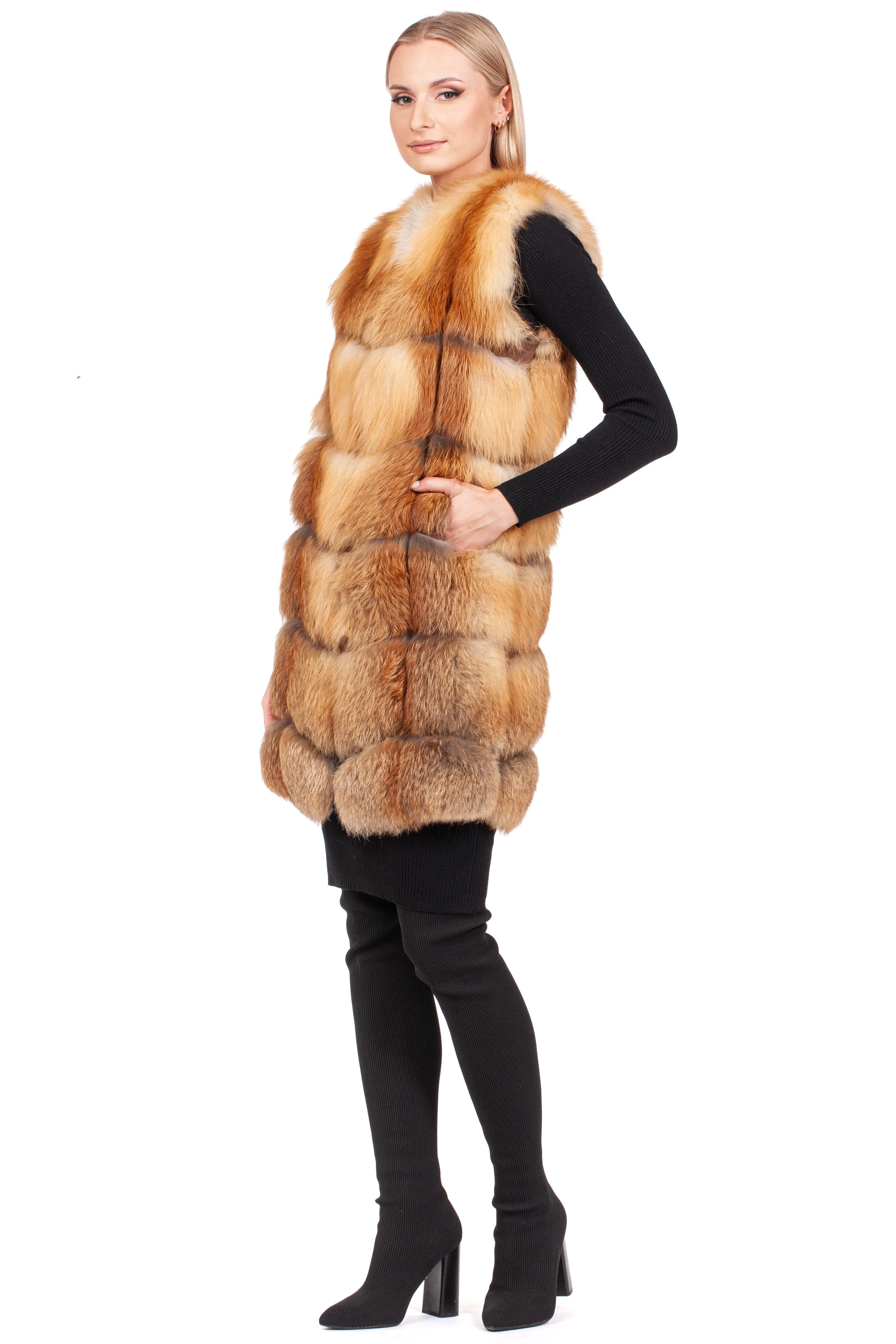 Long Red Fox Fur Vest