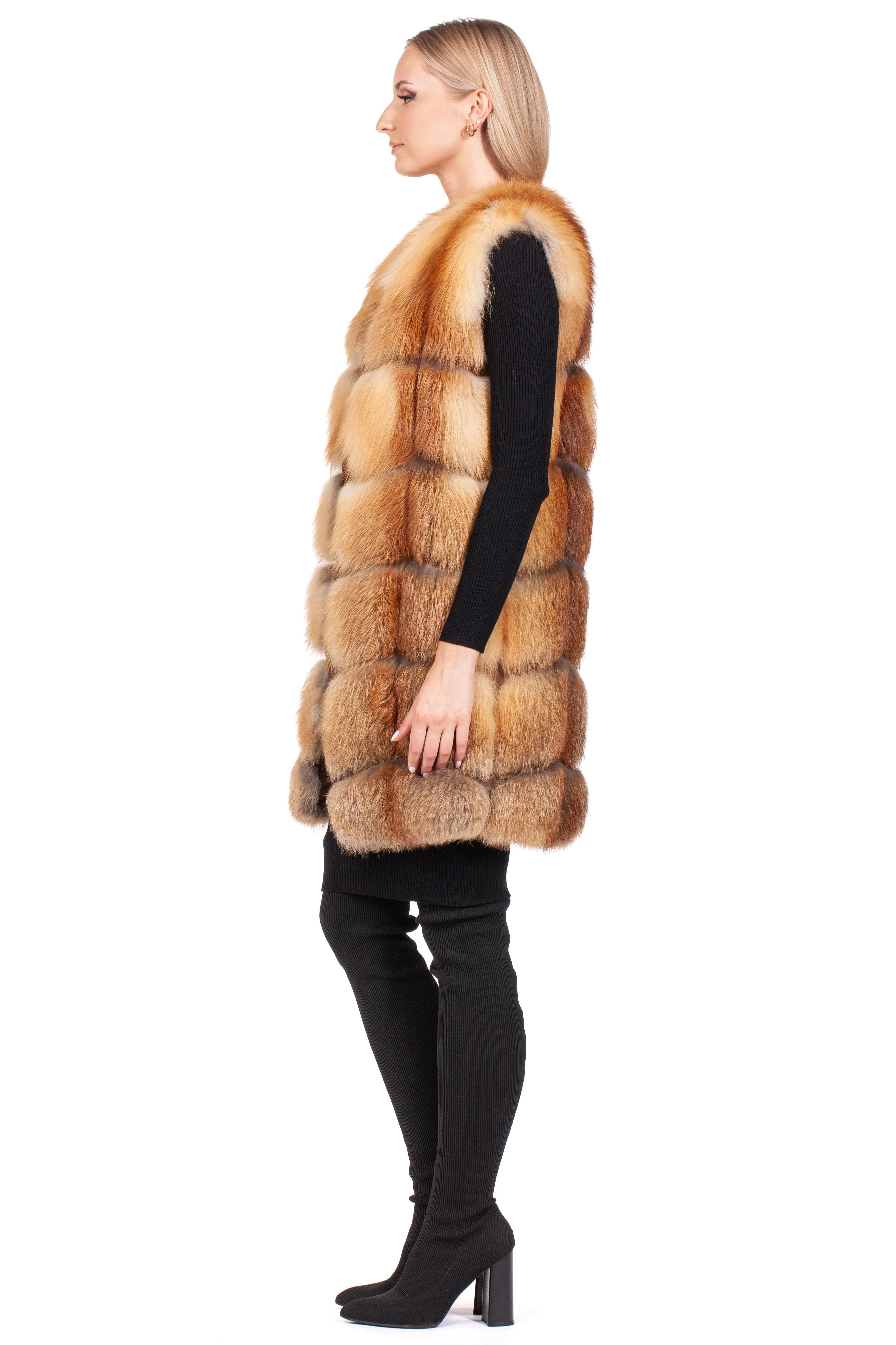 Long Red Fox Fur Vest