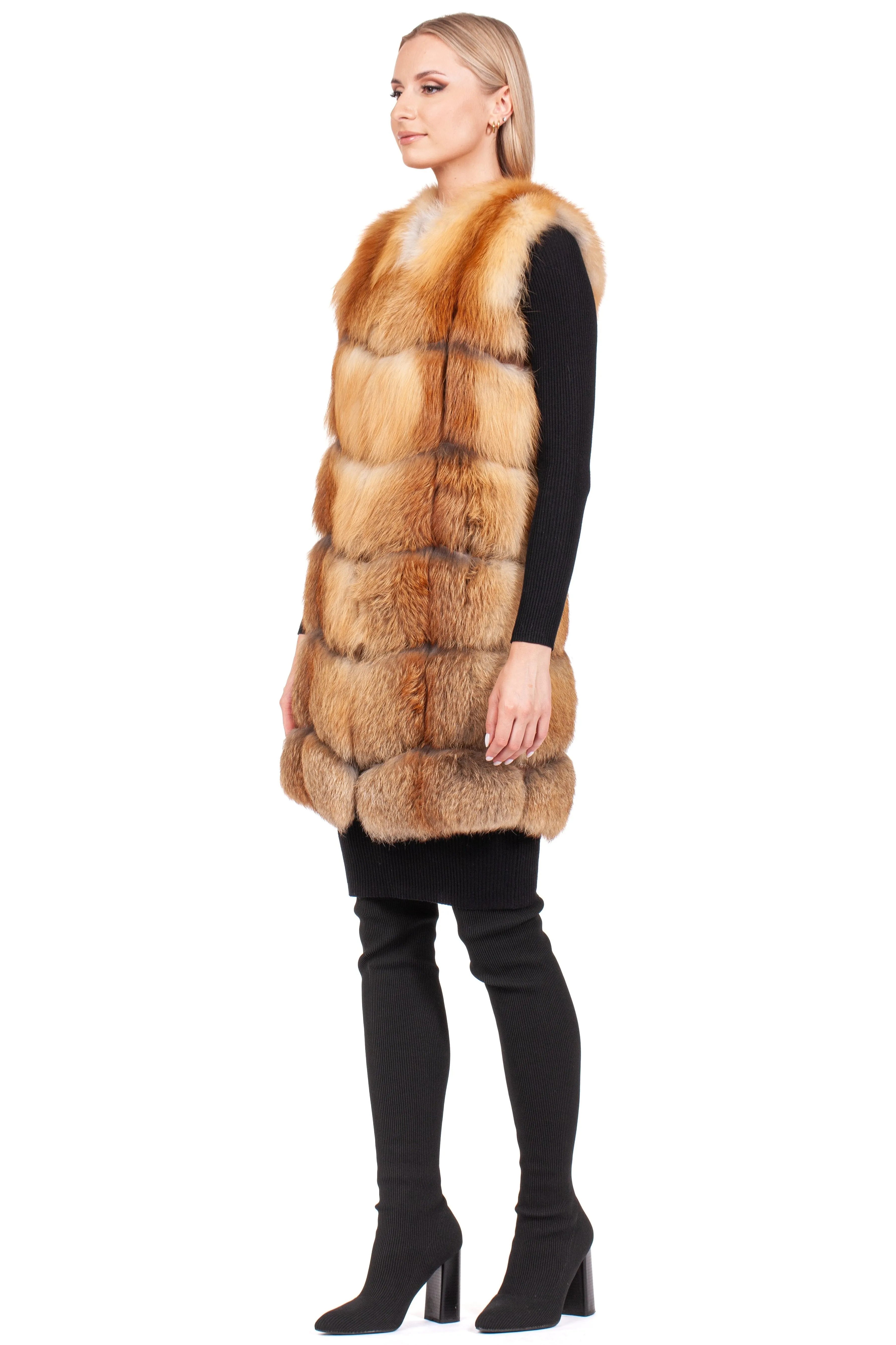 Long Red Fox Fur Vest