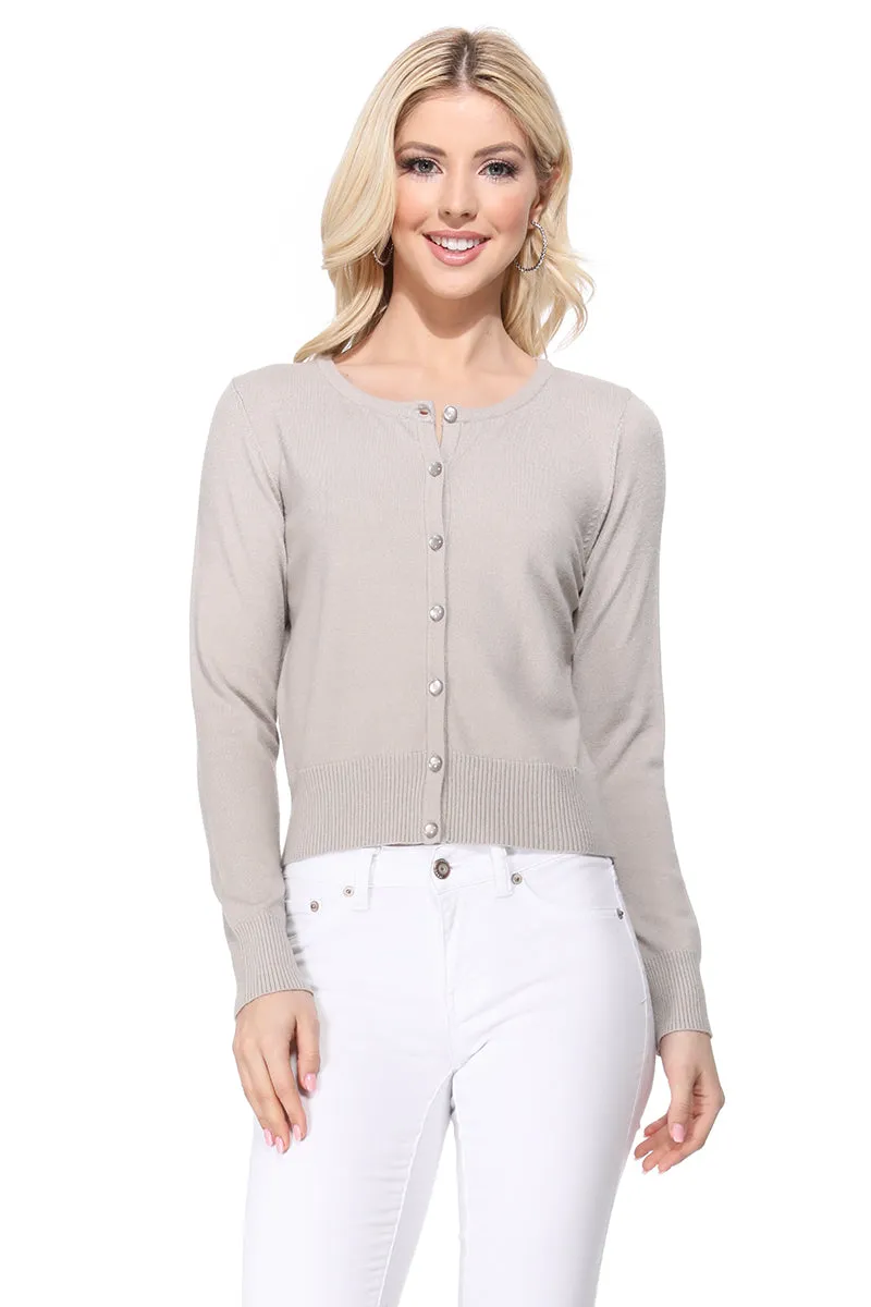 Long Sleeve Crewneck Gem Button Cropped Cardigan Sweater MK5502 (S-XL)