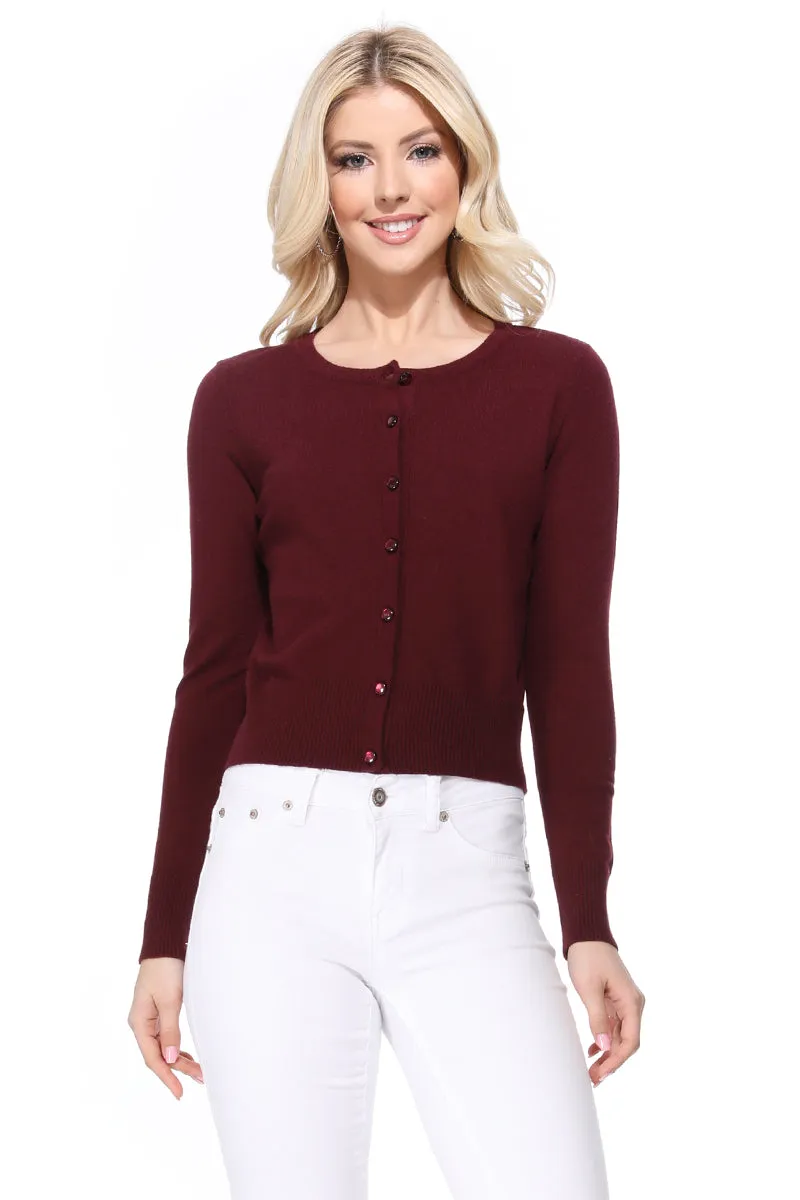 Long Sleeve Crewneck Gem Button Cropped Cardigan Sweater MK5502 (S-XL)