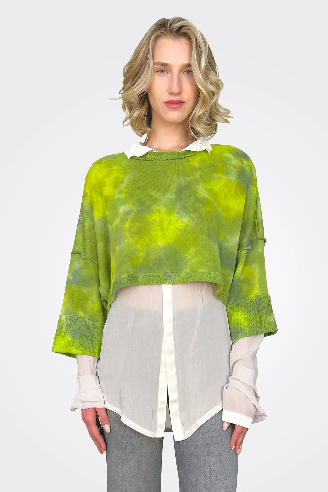 Long Sleeve Crop Smoosh Sweatshirt - Green