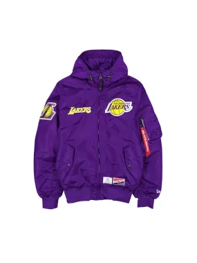 LOS ANGELES LAKERS X ALPHA X NEW ERA L-2B HOODED BOMBER JACKET