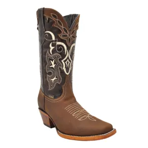 Luma Carmen Women's Embroidered Brown Square Toe Boots