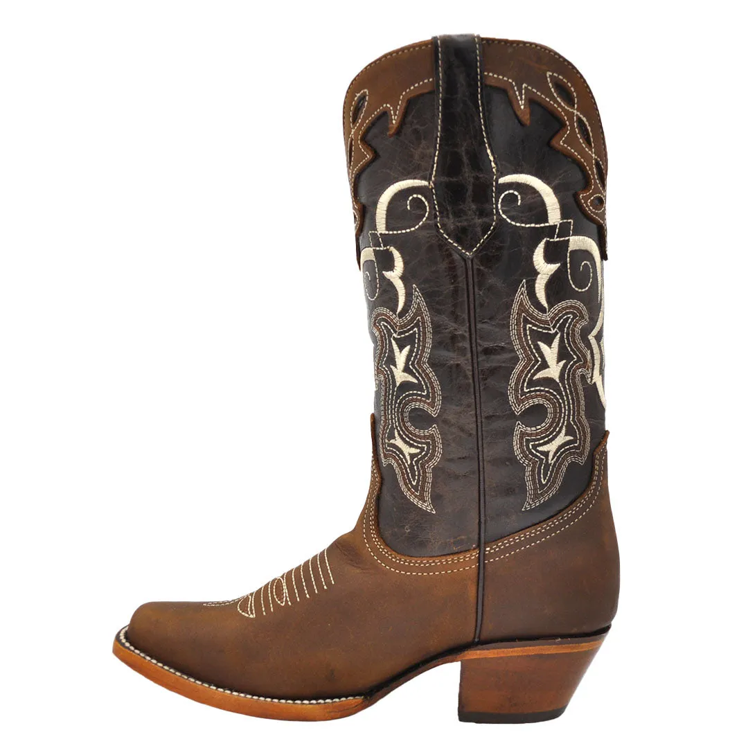 Luma Carmen Women's Embroidered Brown Square Toe Boots