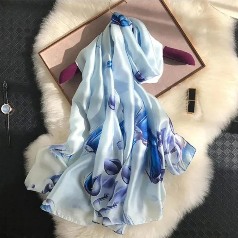 Luxurious Delicate Peacock & Floral Wrap Silky Vibrant Scarves