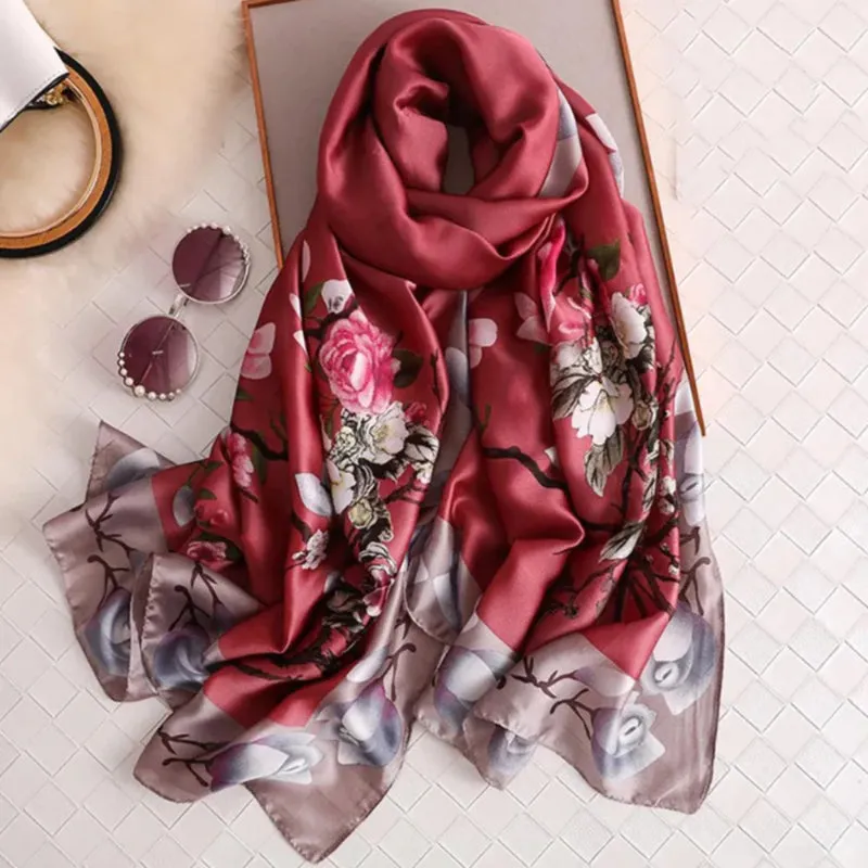 Luxurious Delicate Peacock & Floral Wrap Silky Vibrant Scarves