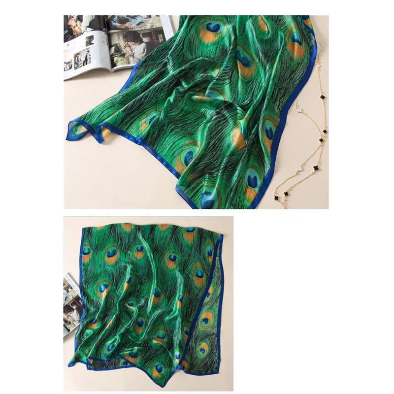 Luxurious Delicate Peacock & Floral Wrap Silky Vibrant Scarves