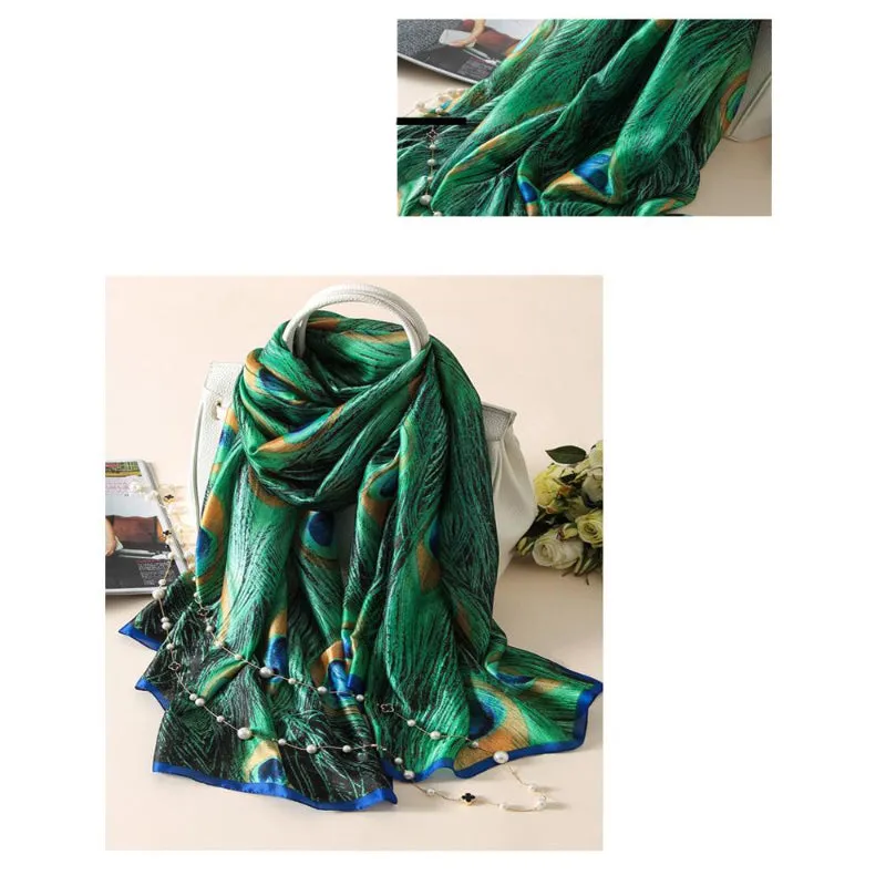 Luxurious Delicate Peacock & Floral Wrap Silky Vibrant Scarves