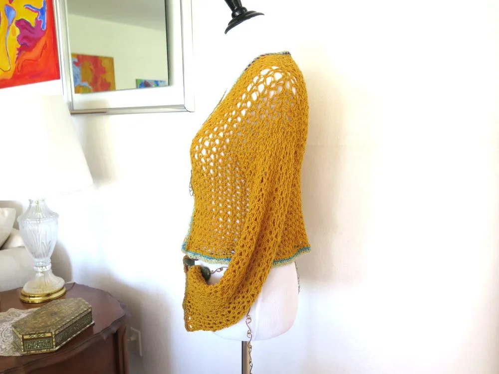 Marigold  Crochet Jacket, Hand Crochet Yellow Sweater Shrug