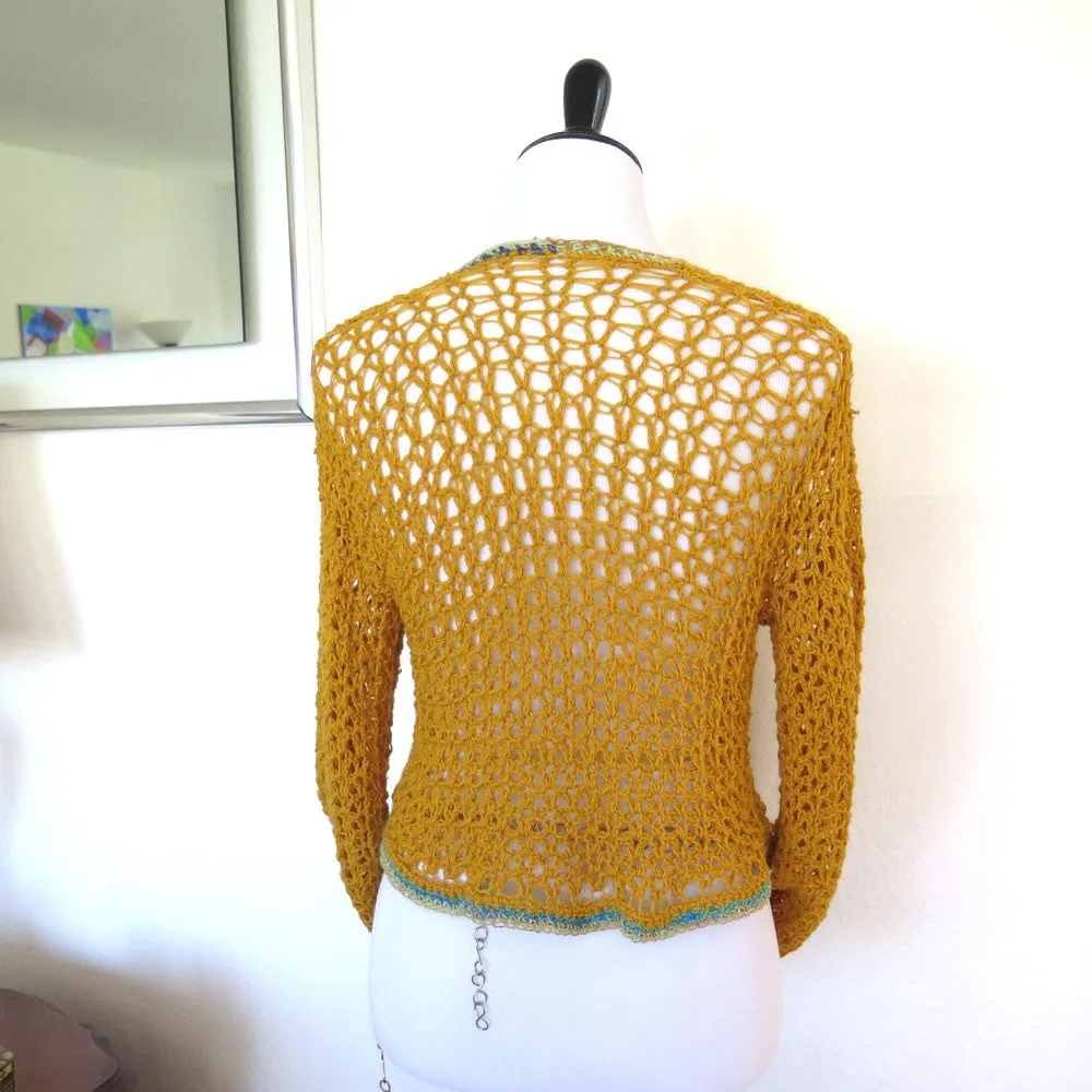 Marigold  Crochet Jacket, Hand Crochet Yellow Sweater Shrug