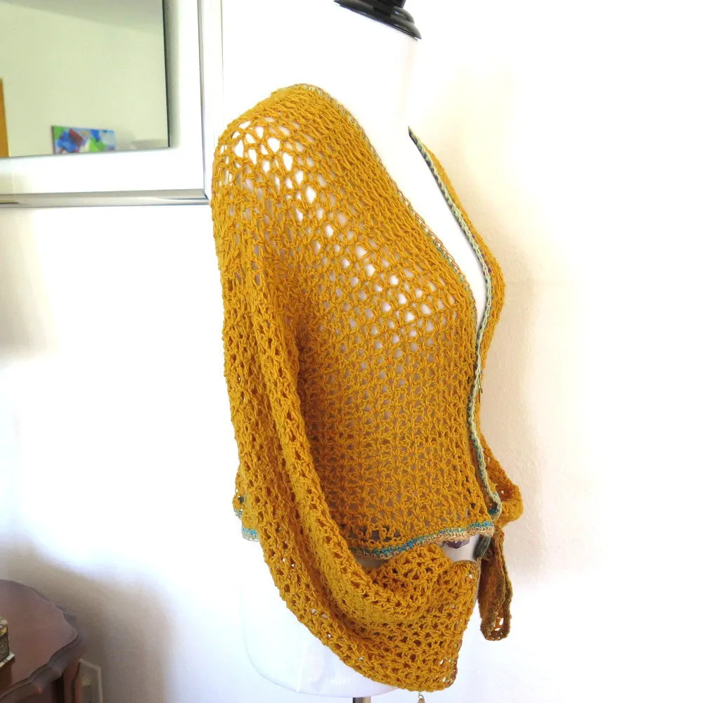 Marigold  Crochet Jacket, Hand Crochet Yellow Sweater Shrug